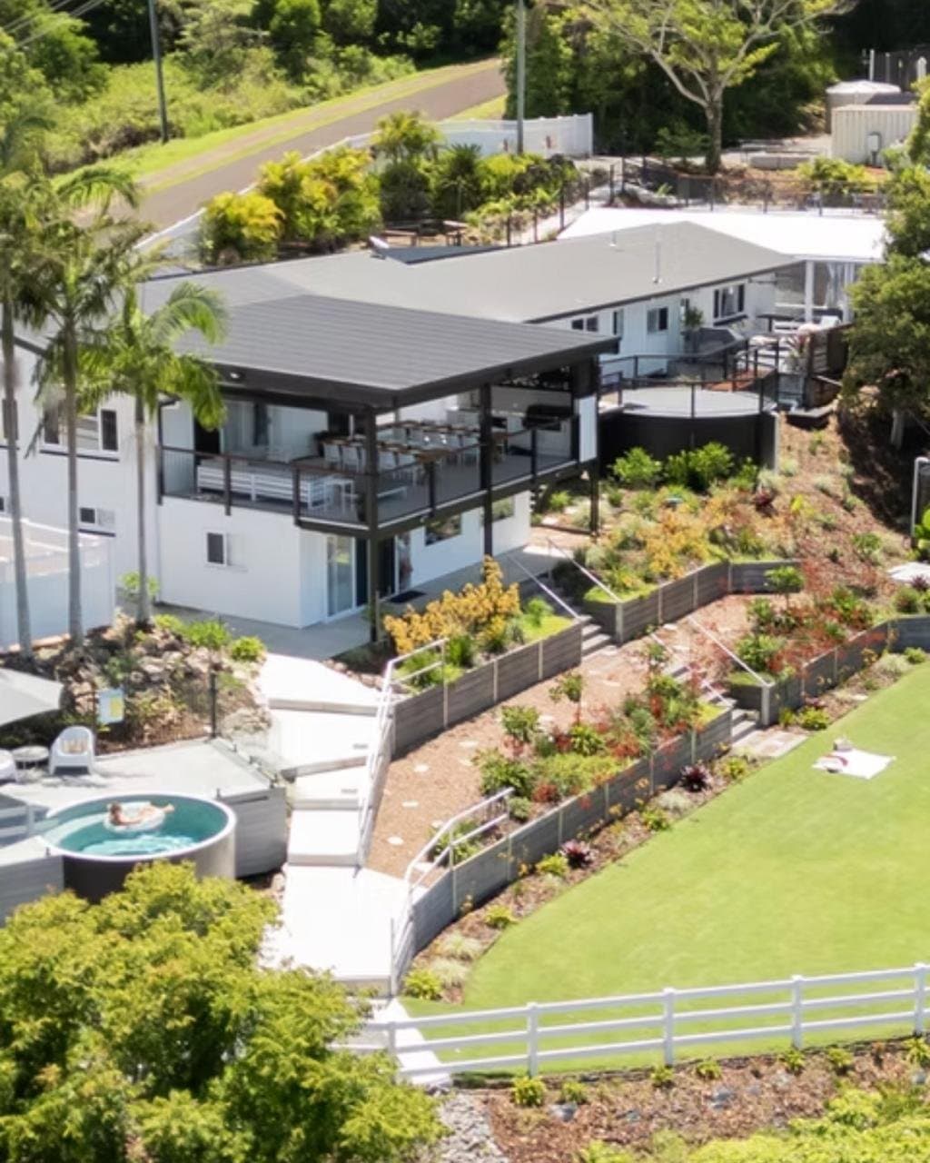 Monty's House from above, with the pool and lawn