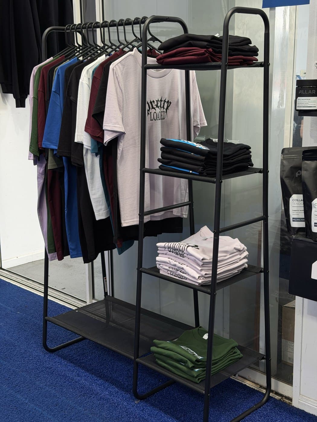 The tee rack at Storiestrong HQ